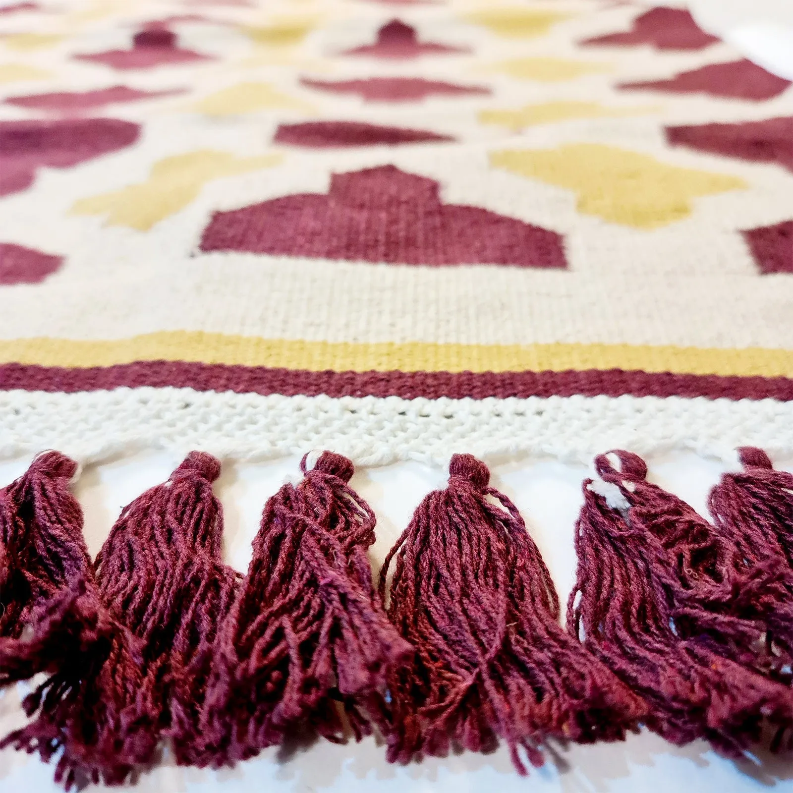 Red and Yellow Lattic Pattern Cotton Rug