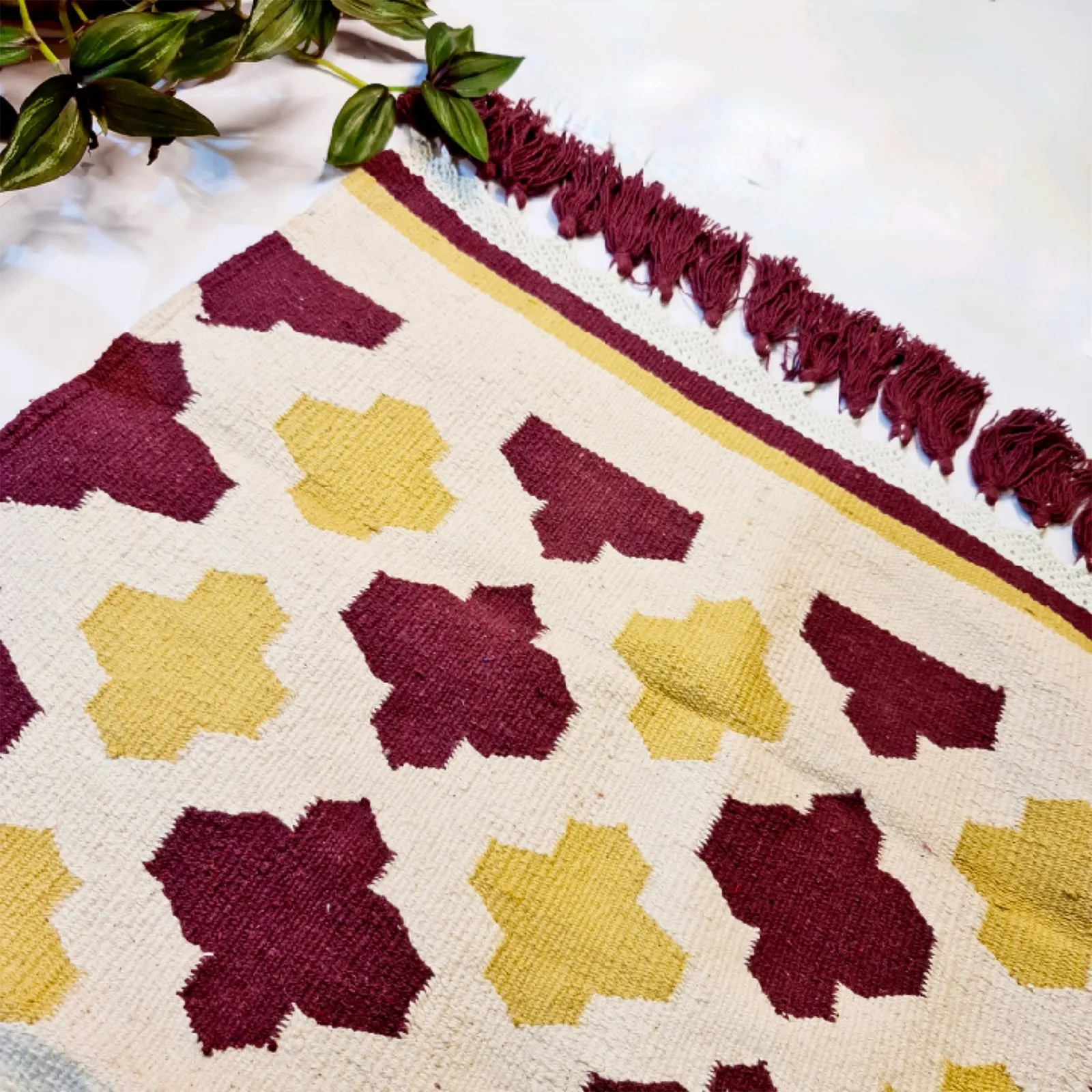 Red and Yellow Lattic Pattern Cotton Rug