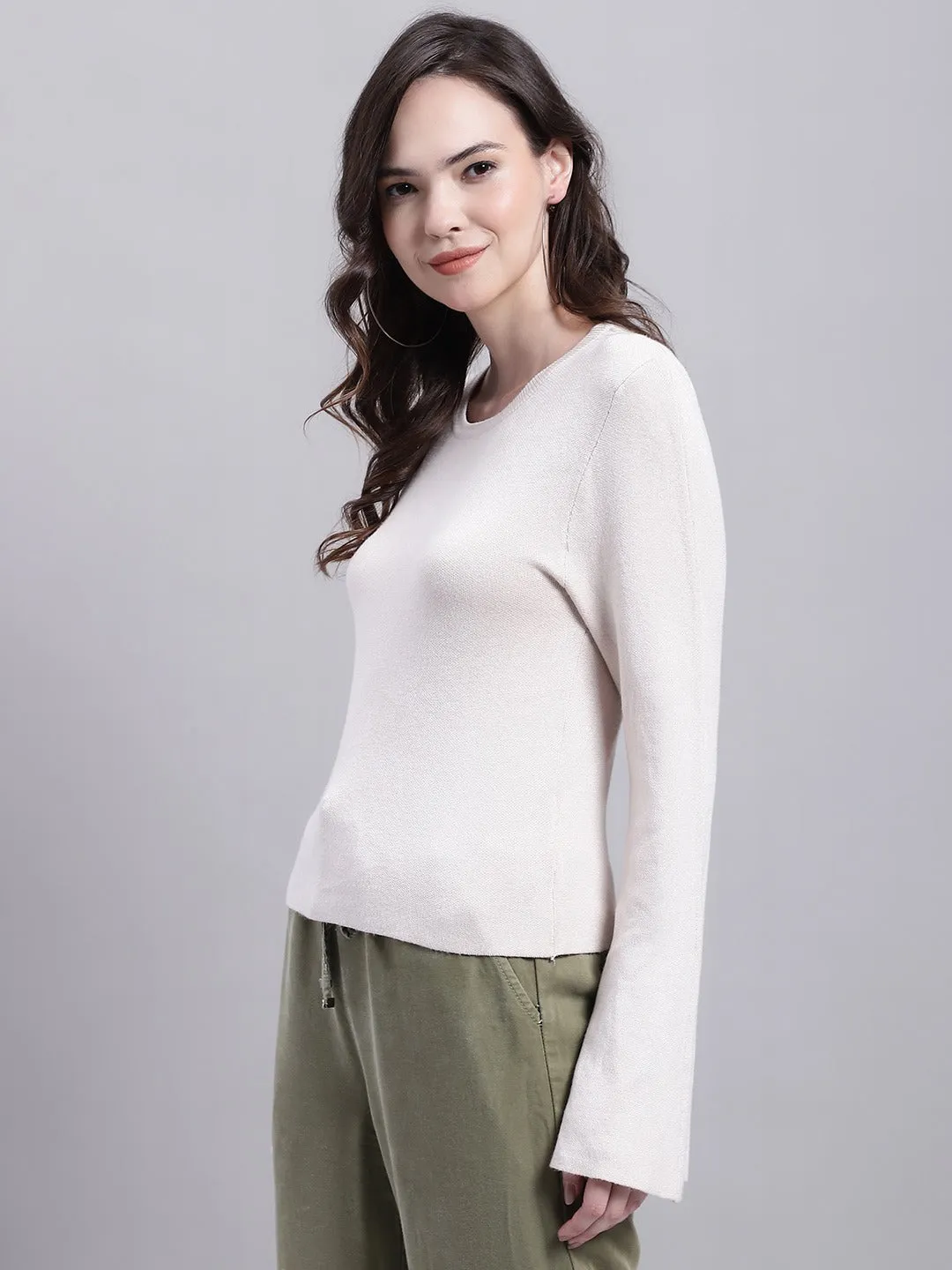 Women Beige Round Neck Top