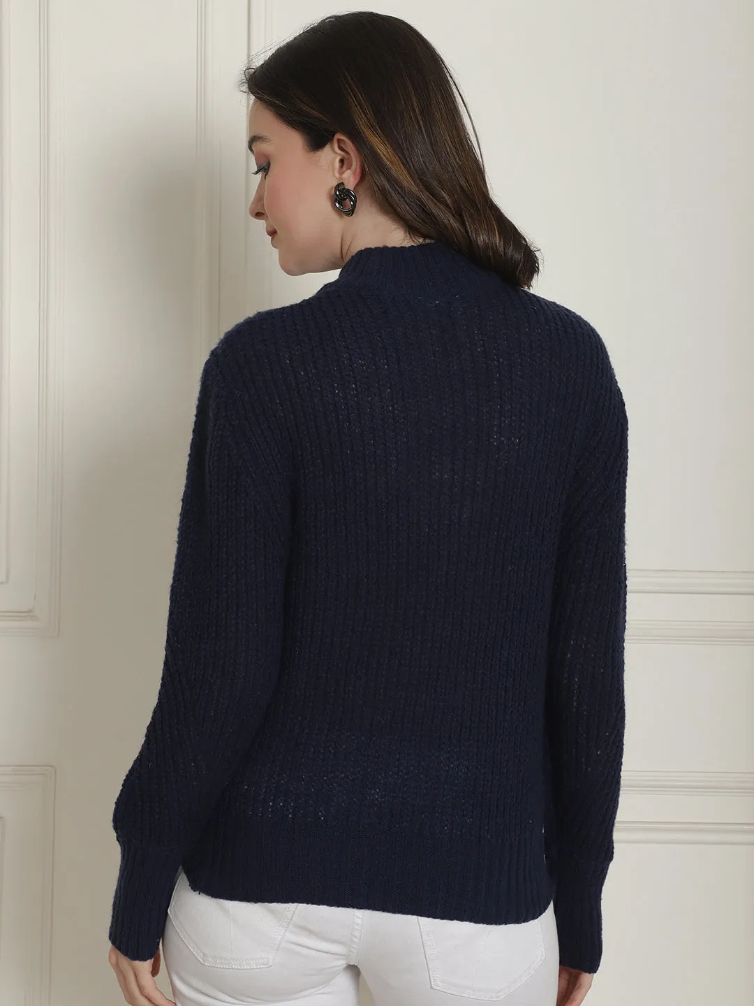 Women Dark Blue Turtleneck Sweater