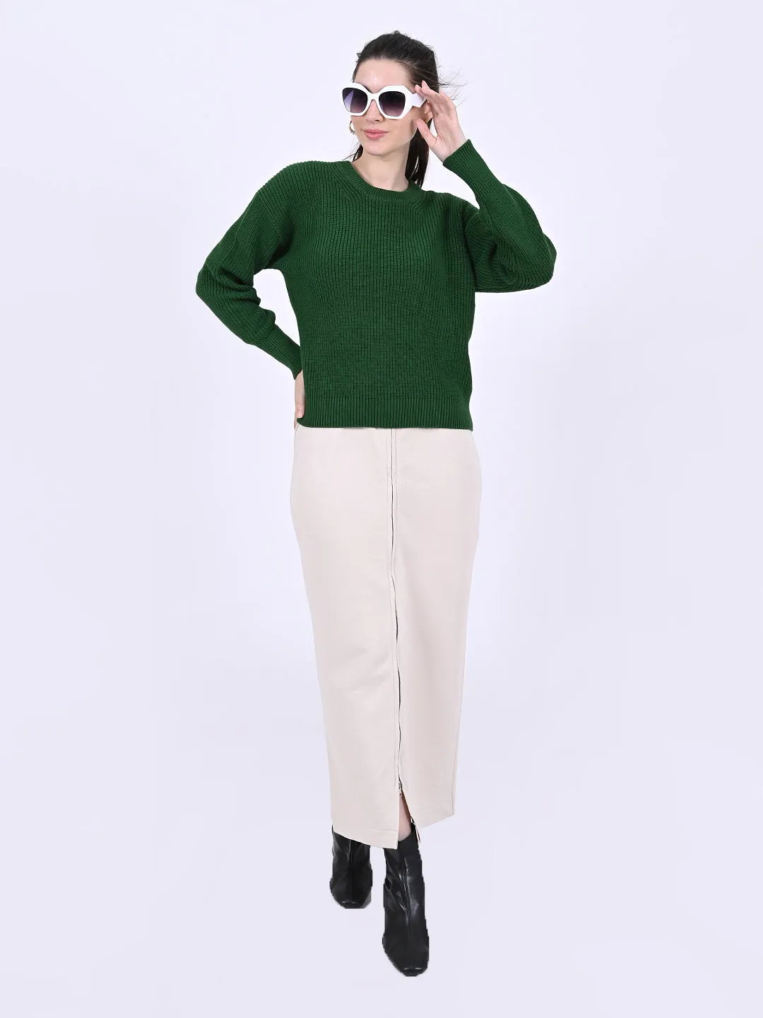 Women Green Round Neck Sweater