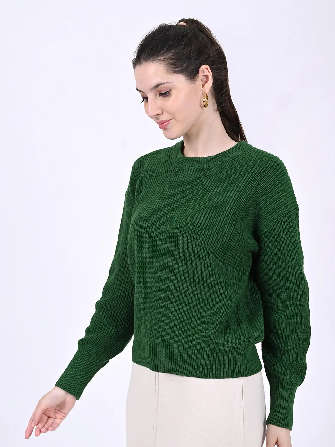 Women Green Round Neck Sweater