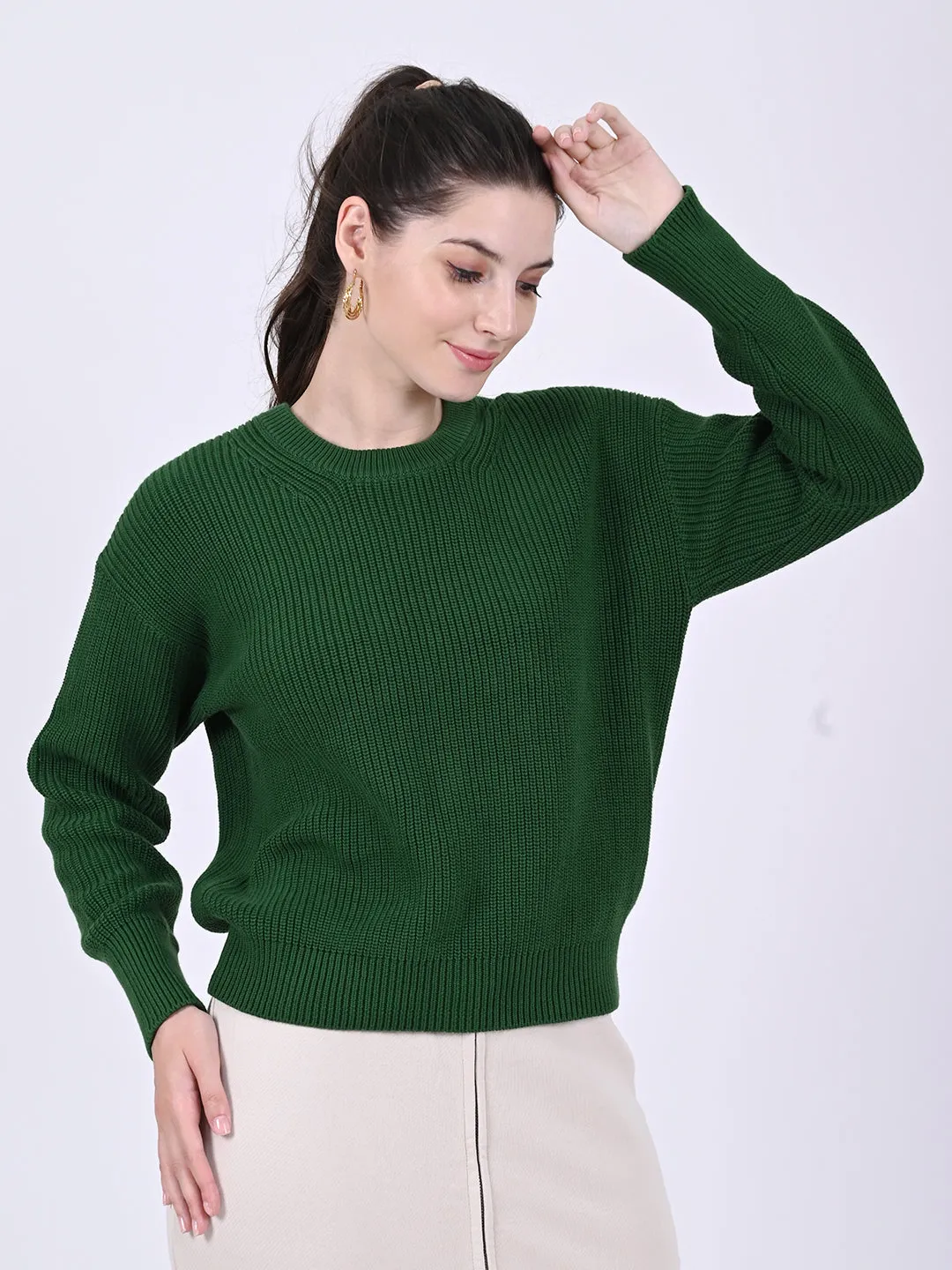 Women Green Round Neck Sweater