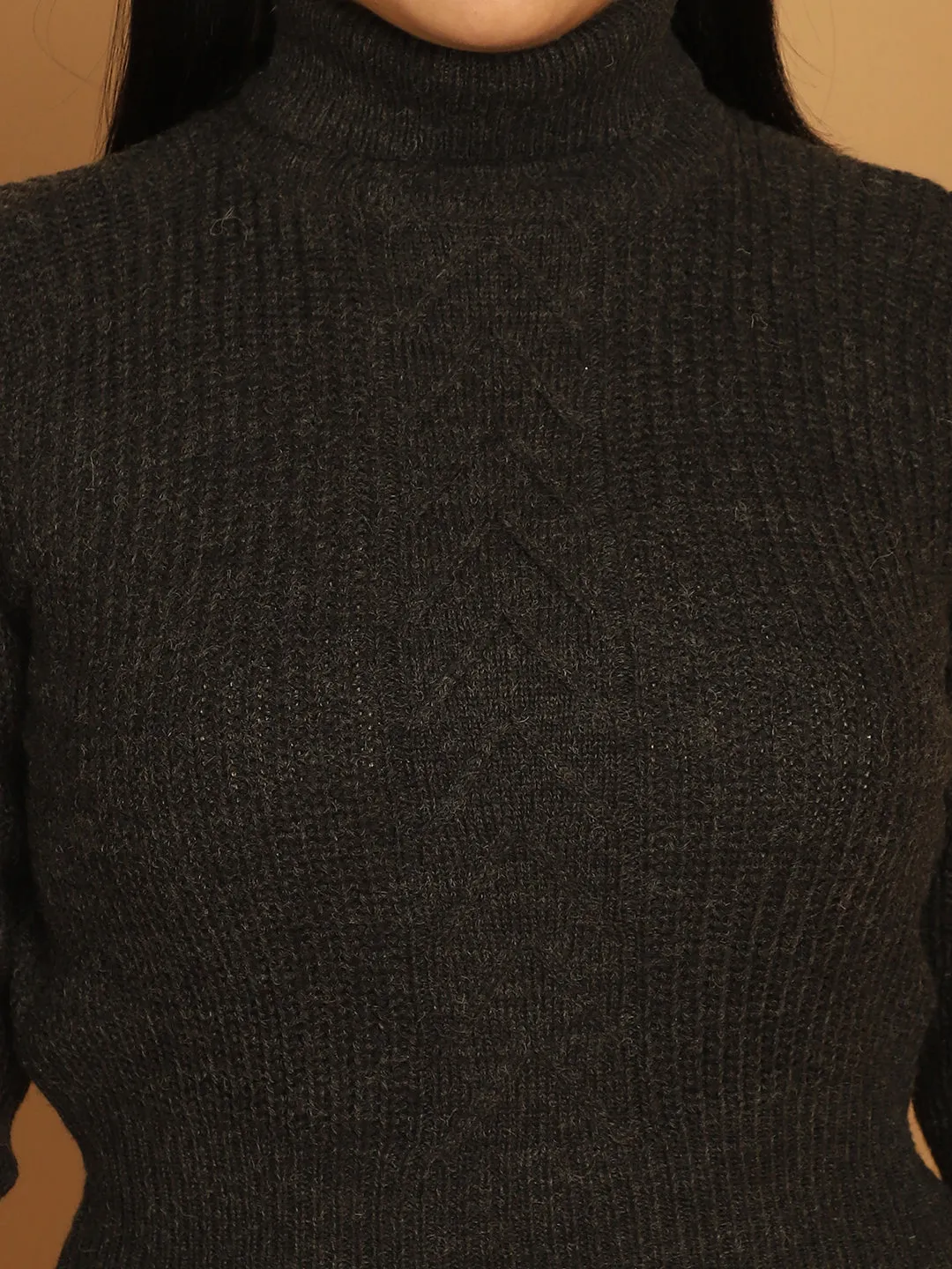 Women Grey High Neck Sweater